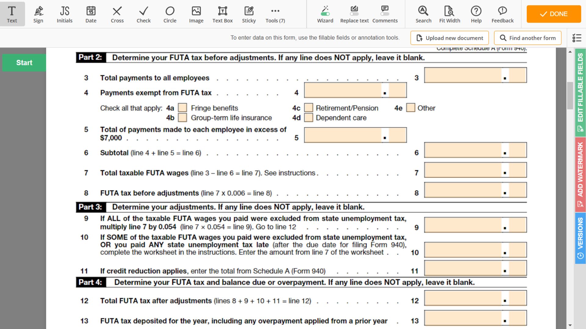 IRS Form 940 for 2025 > Printable 940 Tax Form or Fillable PDF With